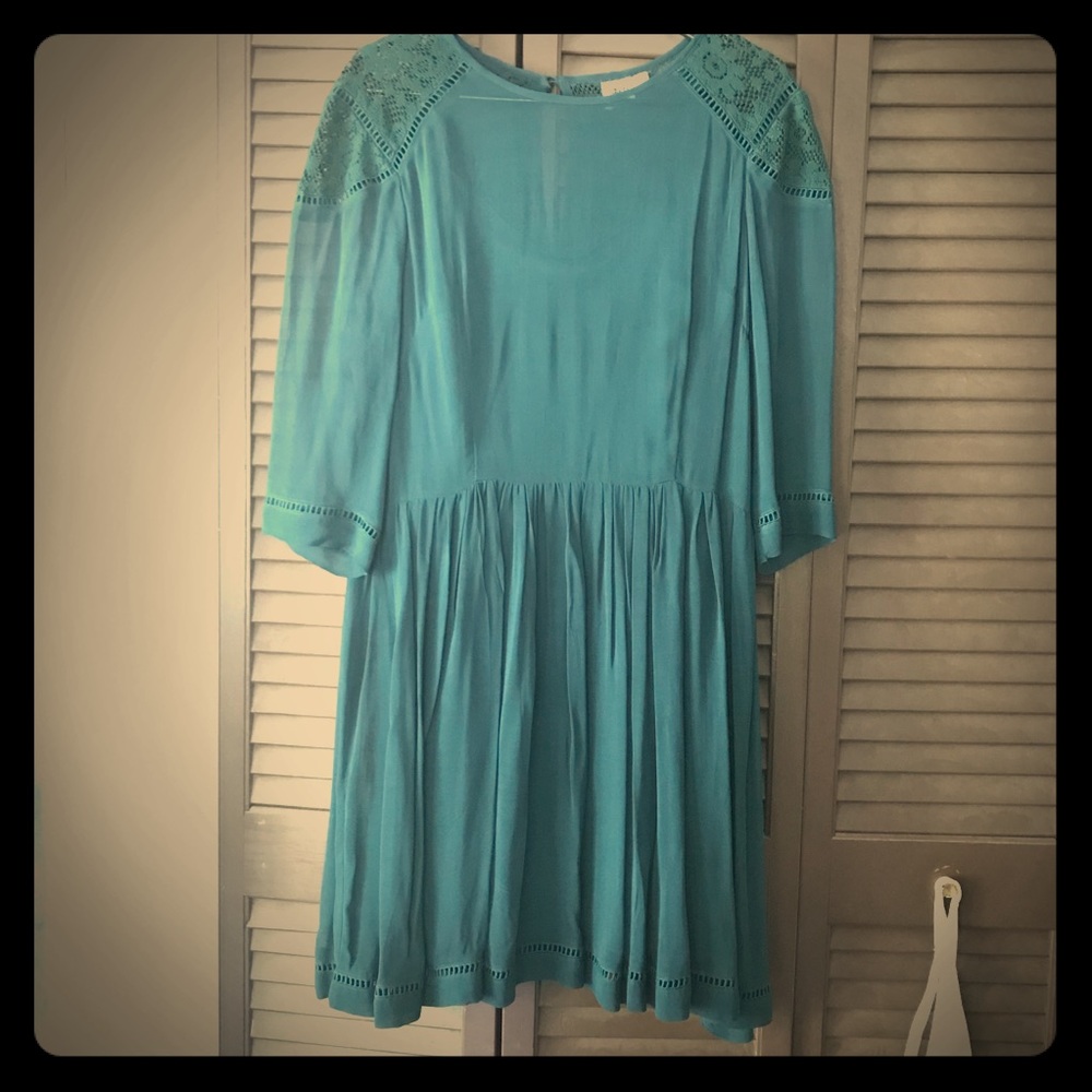 Dark Teal Lace and Chiffon Dress with Slip